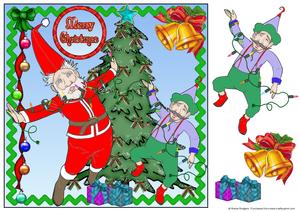 Santa and Gnome Decorate Tree