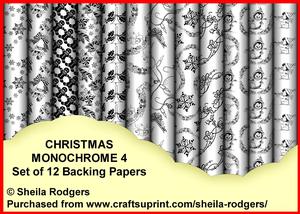 Christmas Monochrome 4 - Set of 12 Backing Papers