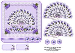 Purple Pansy Fan with Pearl and Lace Frame