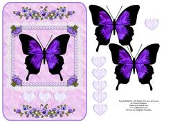 Purple Butterfly with Pearls, Flowers and Lace
