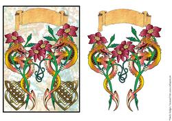 Dragons with Flowers - Tattoo Art