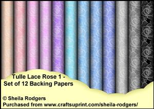 Tulle Lace Rose 1 - Set of 12 Backing Papers