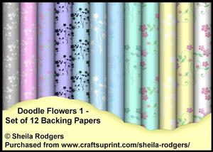 Doodle Flowers 1 - Set of 12 Backing Papers