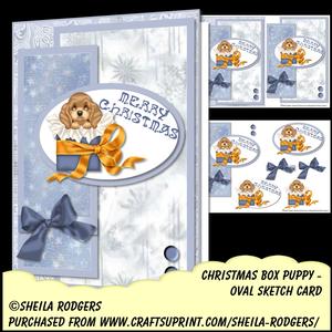 Oval Sketch Card - Christmas Box Puppy