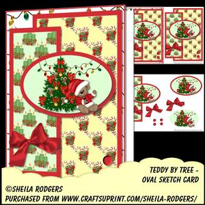Oval Sketch Card - Teddy by Tree
