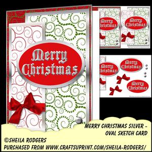 Oval Sketch Card - Merry Christmas Silver
