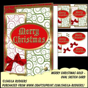 Oval Sketch Card - Merry Christmas Gold