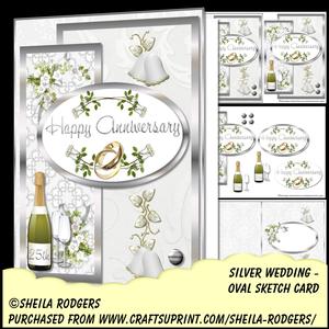 Oval Sketch Card - Silver Wedding