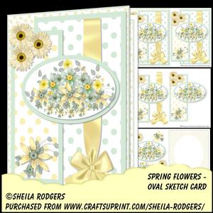 Oval Sketch Card - Spring Flowers