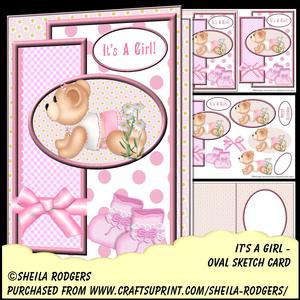 Oval Sketch Card - It's a Girl