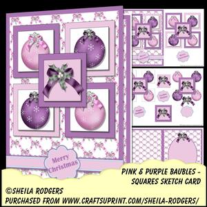Squares Sketch Card - Pink and Purple Baubles