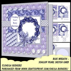Scallop Pearl Sketch Card - Blue Wreath