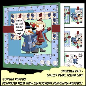 Scallop Pearl Sketch Card - Snowmen Pals