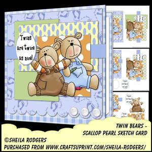 Scallop Pearl Sketch Card - Twin Bears
