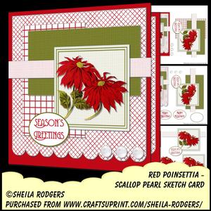 Scallop Pearl Sketch Card - Red Poinsettia