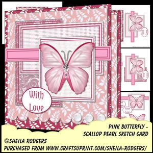 Scallop Pearl Sketch Card - Pink Butterfly