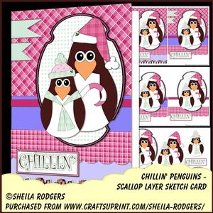 Scallop Layer Sketch Card - Chillin' Penguins