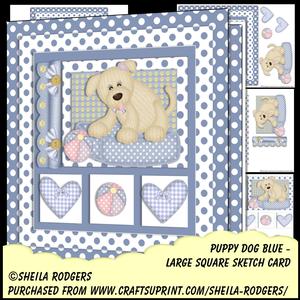 Large Square Sketch Card - Puppy Dog Blue
