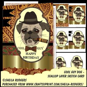 Scallop Layer Sketch Card - Cool Guy Dog