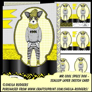 Scallop Layer Sketch Card - Mr Cool Specs Dog