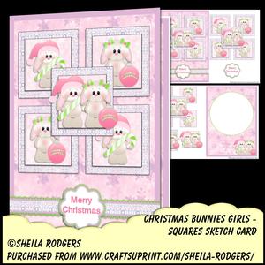 Squares Sketch Card - Christmas Bunnies Girls