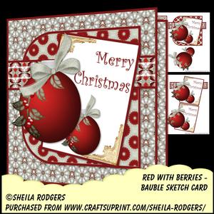 Bauble Sketch Card - Red with Berries