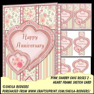 Heart Frame Sketch - Pink Shabby Chic Roses 2