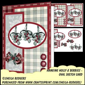 Oval Sketch Card - Hanging Holly and Berries