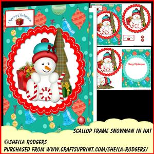 Scallop Frame Snowman in Hat