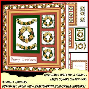 Large Square Sketch Card - Christmas Wreaths and Swags