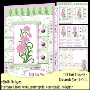 Rectangle Sketch Card - Tall Pink Flowers