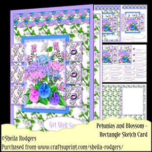 Rectangle Sketch Card - Petunias and Blossom
