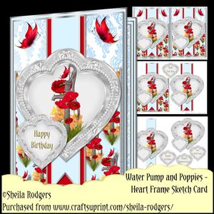 Heart Frame Sketch - Water Pump and Poppies