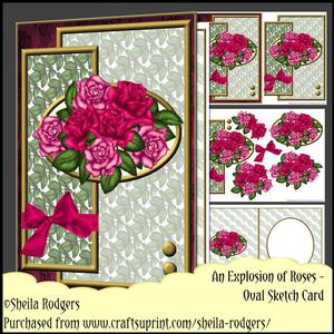 Oval Sketch Card - an Explosion of Roses