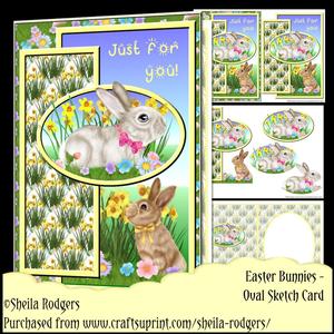Oval Sketch Card - Easter Bunnies