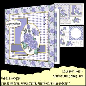 Square Oval Sketch Card - Lavender Roses