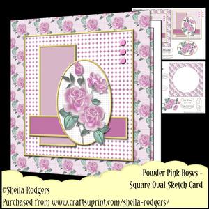 Square Oval Sketch Card - Powder Pink Roses