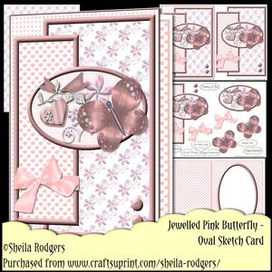 Oval Sketch Card - Jewelled Pink Butterfly