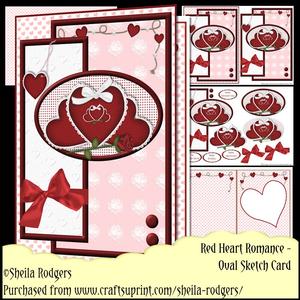 Oval Sketch Card - Red Heart Romance