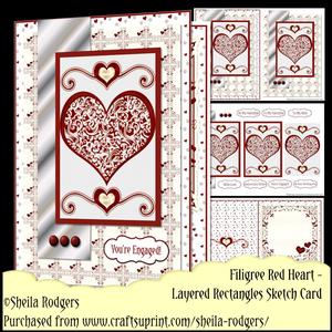 Layered Rectangles Sketch - Filigree Red Heart