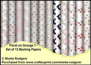 Floral on Grunge 1 - Set of 12 Backing Papers