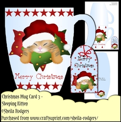 Christmas Mug Card 3 - Sleeping Kitten