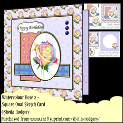 Square Oval Sketch Card - Watercolour Rose 2