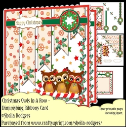 Diminishing Ribbon Card - Christmas Owls In A Row