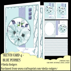SKETCH CARD 4 - BLUE PEONIES