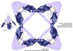 Folded Triangle Box - Lilac Snowmen and Holly Wreath