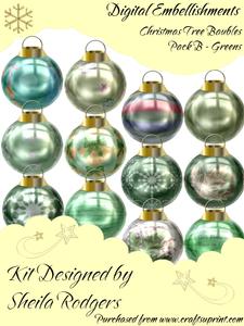 Xmas Tree Baubles Set B - Greens