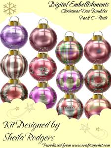 Xmas Tree Baubles Set C - Reds