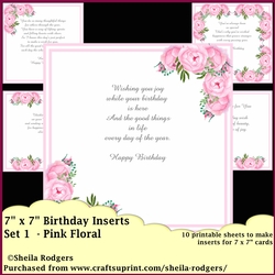 7 x 7 Birthday Inserts - Set 1 - Pink Floral