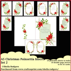 A5 Christmas Poinsettia Inserts Set 2